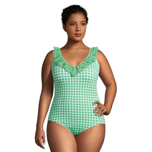 Lands' End Draper James Women's Plus Size Ruffle Gingham one piece swimsuit - Picture 1 of 7